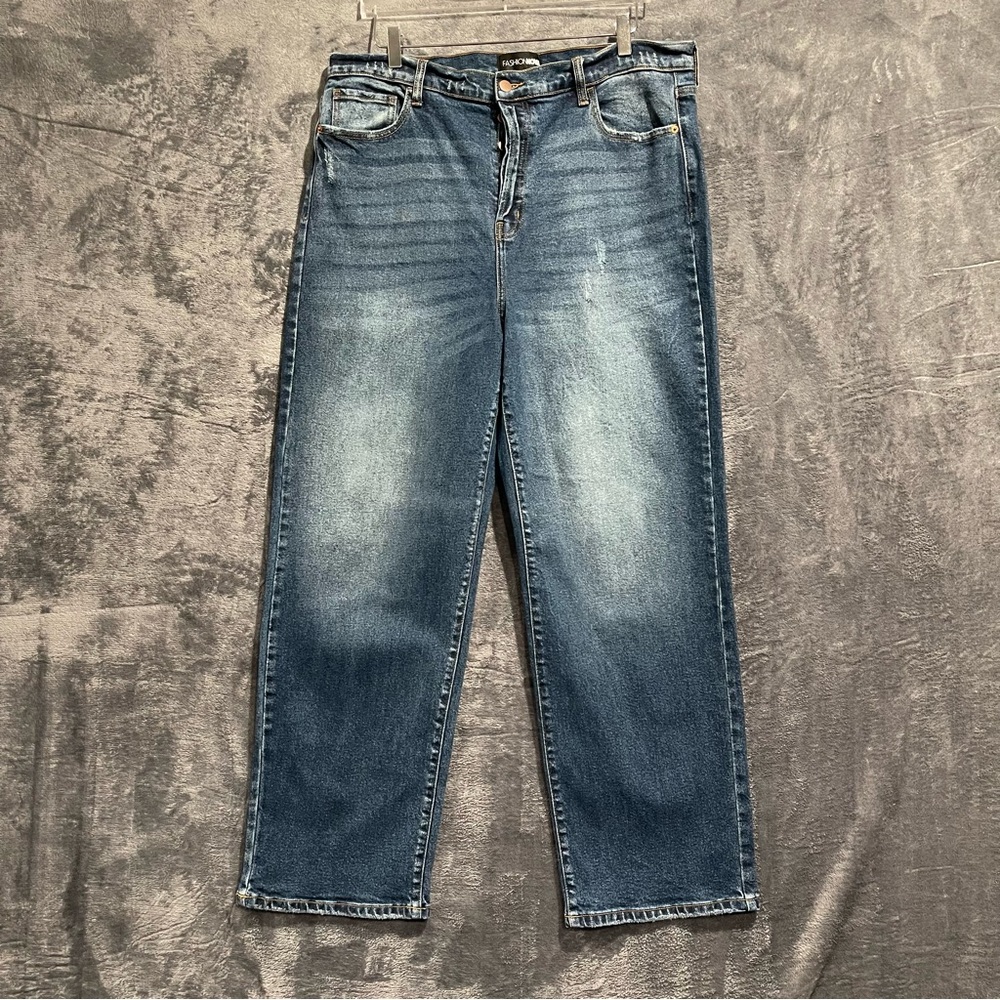 Fashion Nova Distressed Baggy Denim jeans Size 15 High Rice Button Fly Pants